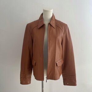 Adler Collection Genuine Leather Zip Jacket in Cognac | Women’s Size XL